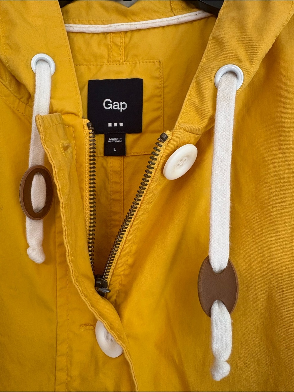 Y2K Gap Yellow Hooded Button-Up Anorak Nautical Retro Jacket Sz L 100% Cotton - Picture 2 of 10